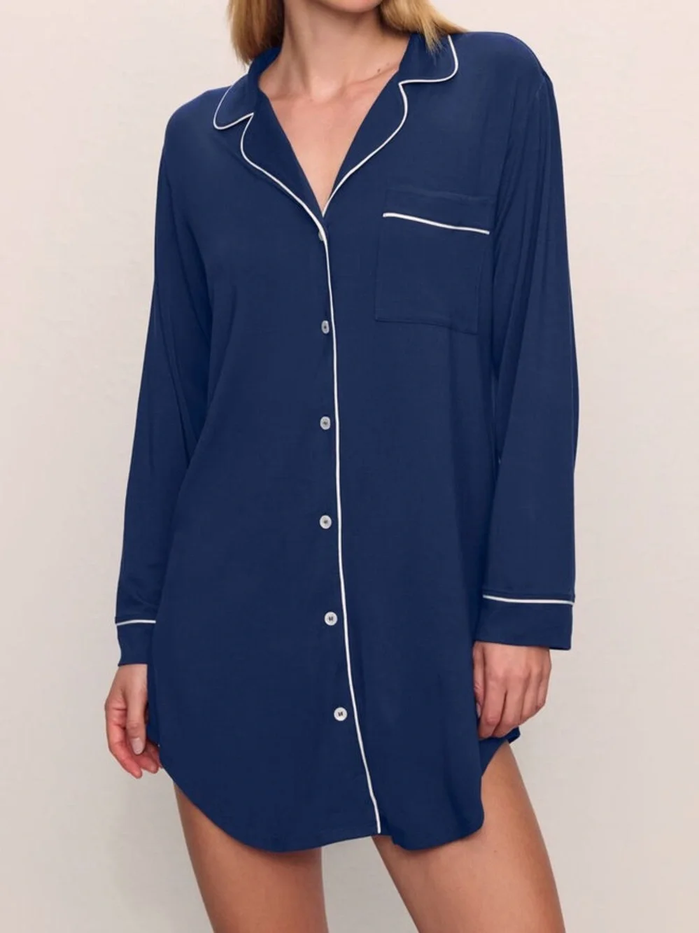 NINE WEST long-sleeve button-down XL pajama gown top navy blue